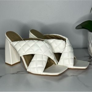 Fashion Nova White Quilted Chunky Heel Sandal